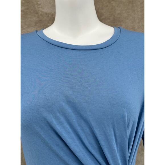 Betabrand Dress Womens Medium Blue Quiet Harbor Twist Knot Jersey Sheath Office - Picture 2 of 10